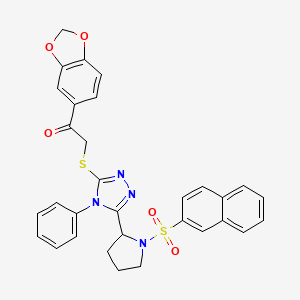 molecular formula C31H26N4O5S2 B4331882 1-(1,3-benzodioxol-5-yl)-2-({5-[1-(2-naphthylsulfonyl)pyrrolidin-2-yl]-4-phenyl-4H-1,2,4-triazol-3-yl}thio)ethanone 