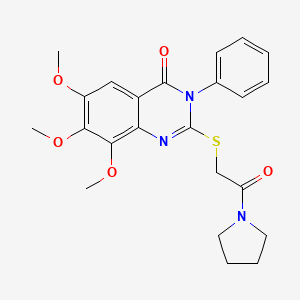 molecular formula C23H25N3O5S B4331891 6,7,8-trimethoxy-2-[(2-oxo-2-pyrrolidin-1-ylethyl)thio]-3-phenylquinazolin-4(3H)-one 