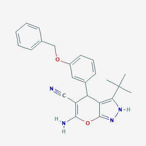 molecular formula C24H24N4O2 B433206 6-Amino-4-[3-(benzyloxy)phenyl]-3-tert-butyl-1,4-dihydropyrano[2,3-c]pyrazole-5-carbonitrile CAS No. 300839-11-6