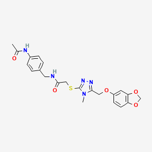 molecular formula C22H23N5O5S B4332066 N-[4-(acetylamino)benzyl]-2-({5-[(1,3-benzodioxol-5-yloxy)methyl]-4-methyl-4H-1,2,4-triazol-3-yl}thio)acetamide 