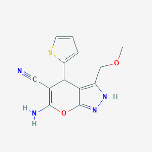 molecular formula C13H12N4O2S B433207 6-Amino-3-(methoxymethyl)-4-(2-thienyl)-1,4-dihydropyrano[2,3-c]pyrazole-5-carbonitrile CAS No. 353461-49-1