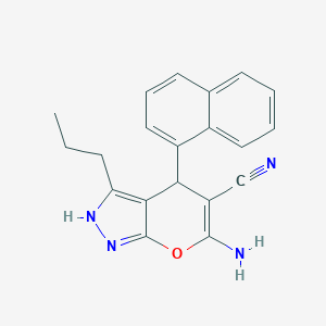 molecular formula C20H18N4O B433209 6-Amino-4-(1-naphthyl)-3-propyl-1,4-dihydropyrano[2,3-c]pyrazole-5-carbonitrile CAS No. 300838-91-9