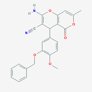 molecular formula C24H20N2O5 B433210 2-amino-4-[3-(benzyloxy)-4-methoxyphenyl]-7-methyl-5-oxo-4H,5H-pyrano[4,3-b]pyran-3-carbonitrile CAS No. 309278-46-4