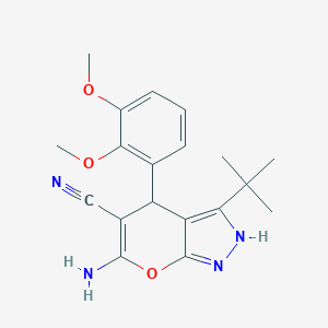 molecular formula C19H22N4O3 B433213 6-Amino-3-tert-butyl-4-(2,3-dimethoxyphenyl)-1,4-dihydropyrano[2,3-c]pyrazole-5-carbonitrile CAS No. 298687-62-4