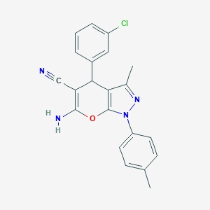 molecular formula C21H17ClN4O B433214 6-氨基-4-(3-氯苯基)-3-甲基-1-(4-甲基苯基)-1H,4H-吡喃并[2,3-c]吡唑-5-腈 CAS No. 305865-93-4