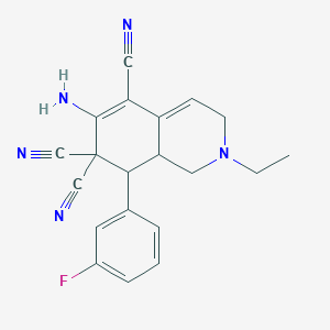 molecular formula C20H18FN5 B433215 6-amino-2-ethyl-8-(3-fluorophenyl)-2,3,8,8a-tetrahydro-5,7,7(1H)-isoquinolinetricarbonitrile CAS No. 369603-59-8