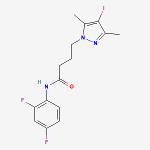 molecular formula C15H16F2IN3O B4332174 N-(2,4-difluorophenyl)-4-(4-iodo-3,5-dimethyl-1H-pyrazol-1-yl)butanamide 