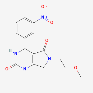 molecular formula C16H18N4O5 B4332205 6-(2-methoxyethyl)-1-methyl-4-(3-nitrophenyl)-3,4,6,7-tetrahydro-1H-pyrrolo[3,4-d]pyrimidine-2,5-dione 