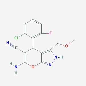 molecular formula C15H12ClFN4O2 B433222 6-Amino-4-(2-chloro-6-fluorophenyl)-3-(methoxymethyl)-2,4-dihydropyrano[2,3-c]pyrazole-5-carbonitrile CAS No. 317840-31-6