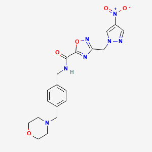 molecular formula C19H21N7O5 B4332311 N-[4-(morpholin-4-ylmethyl)benzyl]-3-[(4-nitro-1H-pyrazol-1-yl)methyl]-1,2,4-oxadiazole-5-carboxamide 