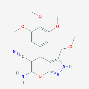 molecular formula C18H20N4O5 B433234 6-Amino-3-(methoxymethyl)-4-(3,4,5-trimethoxyphenyl)-1,4-dihydropyrano[2,3-c]pyrazole-5-carbonitrile CAS No. 300391-42-8