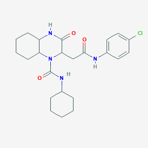 molecular formula C23H31ClN4O3 B4332425 2-{2-[(4-chlorophenyl)amino]-2-oxoethyl}-N-cyclohexyl-3-oxooctahydroquinoxaline-1(2H)-carboxamide 