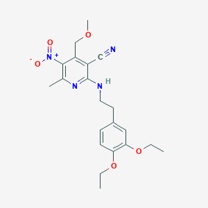 molecular formula C21H26N4O5 B4332512 2-{[2-(3,4-diethoxyphenyl)ethyl]amino}-4-(methoxymethyl)-6-methyl-5-nitronicotinonitrile 
