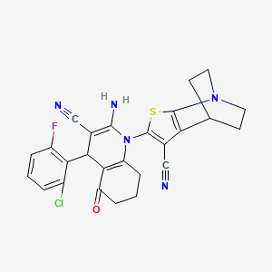 molecular formula C26H21ClFN5OS B4332530 4-[2-amino-4-(2-chloro-6-fluorophenyl)-3-cyano-5-oxo-5,6,7,8-tetrahydroquinolin-1(4H)-yl]-3-thia-1-azatricyclo[5.2.2.0~2,6~]undeca-2(6),4-diene-5-carbonitrile 