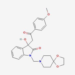 molecular formula C25H28N2O6 B4332547 1-(1,4-dioxa-8-azaspiro[4.5]dec-8-ylmethyl)-3-hydroxy-3-[2-(4-methoxyphenyl)-2-oxoethyl]-1,3-dihydro-2H-indol-2-one 