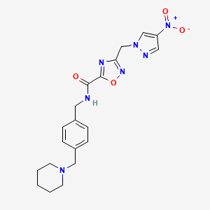 molecular formula C20H23N7O4 B4332597 3-[(4-nitro-1H-pyrazol-1-yl)methyl]-N-[4-(piperidin-1-ylmethyl)benzyl]-1,2,4-oxadiazole-5-carboxamide 