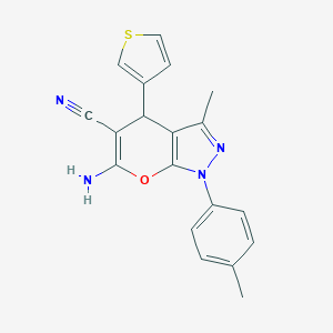 molecular formula C19H16N4OS B433261 6-Amino-3-methyl-1-(4-methylphenyl)-4-thien-3-yl-1,4-dihydropyrano[2,3-c]pyrazole-5-carbonitrile CAS No. 445222-37-7