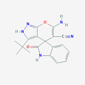 molecular formula C18H17N5O2 B433263 6-amino-3-(tert-butyl)-11-oxospiro[4H-pyrano[2,3-c]pyrazole-4,3'-indoline]-5-c arbonitrile CAS No. 300837-93-8