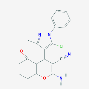 molecular formula C20H17ClN4O2 B433264 2-Amino-4-(5-chloro-3-methyl-1-phenyl-1H-pyrazol-4-yl)-5-oxo-5,6,7,8-tetrahydro-4H-chromene-3-carbonitrile CAS No. 305865-51-4