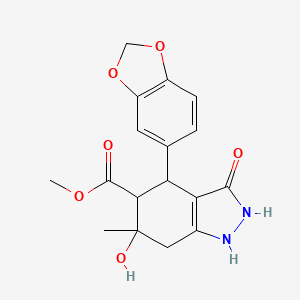 methyl 4-(1,3-benzodioxol-5-yl)-3,6-dihydroxy-6-methyl-4,5,6,7-tetrahydro-2H-indazole-5-carboxylate