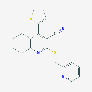 molecular formula C20H17N3S2 B433266 2-[(2-Pyridinylmethyl)sulfanyl]-4-(2-thienyl)-5,6,7,8-tetrahydro-3-quinolinecarbonitrile CAS No. 309927-17-1