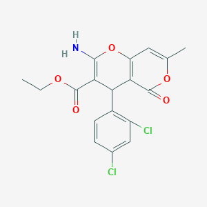 molecular formula C18H15Cl2NO5 B433267 ethyl 2-amino-4-(2,4-dichlorophenyl)-7-methyl-5-oxo-4H,5H-pyrano[4,3-b]pyran-3-carboxylate CAS No. 332056-07-2