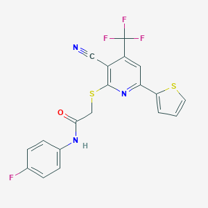 molecular formula C19H11F4N3OS2 B433268 2-{[3-cyano-6-(2-thienyl)-4-(trifluoromethyl)-2-pyridinyl]sulfanyl}-N-(4-fluorophenyl)acetamide CAS No. 309927-03-5