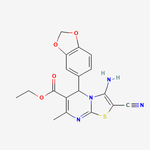 molecular formula C18H16N4O4S B4332705 ethyl 3-amino-5-(1,3-benzodioxol-5-yl)-2-cyano-7-methyl-5H-[1,3]thiazolo[3,2-a]pyrimidine-6-carboxylate 