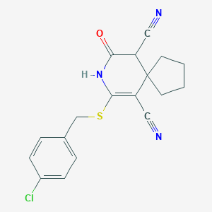 molecular formula C18H16ClN3OS B433275 7-[(4-Chlorobenzyl)sulfanyl]-9-oxo-8-azaspiro[4.5]dec-6-ene-6,10-dicarbonitrile CAS No. 340809-10-1