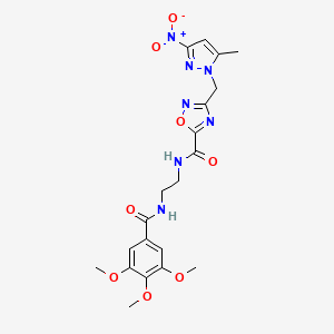 molecular formula C20H23N7O8 B4332759 3-[(5-methyl-3-nitro-1H-pyrazol-1-yl)methyl]-N-{2-[(3,4,5-trimethoxybenzoyl)amino]ethyl}-1,2,4-oxadiazole-5-carboxamide 