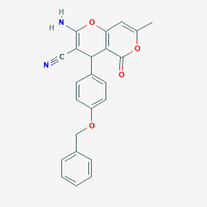 molecular formula C23H18N2O4 B433276 2-amino-4-[4-(benzyloxy)phenyl]-7-methyl-5-oxo-4H,5H-pyrano[4,3-b]pyran-3-carbonitrile CAS No. 300703-74-6