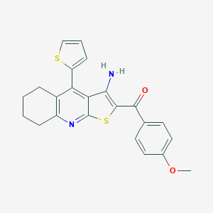 molecular formula C23H20N2O2S2 B433278 (3-Amino-4-(thiophen-2-yl)-5,6,7,8-tetrahydrothieno[2,3-b]quinolin-2-yl)(4-methoxyphenyl)methanone CAS No. 374768-45-3