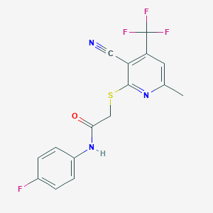 molecular formula C16H11F4N3OS B433279 2-{[3-氰基-6-甲基-4-(三氟甲基)吡啶-2-基]硫代}-N-(4-氟苯基)乙酰胺 CAS No. 445222-40-2