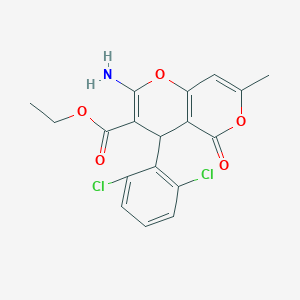 molecular formula C18H15Cl2NO5 B433280 2-氨基-4-(2,6-二氯苯基)-7-甲基-5-氧代-4H,5H-吡喃[4,3-b]吡喃-3-羧酸乙酯 CAS No. 317840-11-2