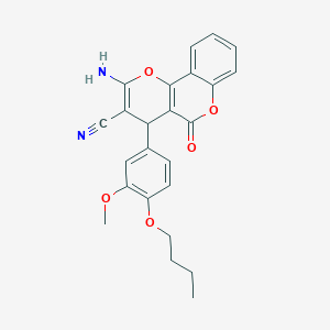 molecular formula C24H22N2O5 B433282 2-amino-4-(4-butoxy-3-methoxyphenyl)-5-oxo-4H,5H-pyrano[3,2-c]chromene-3-carbonitrile CAS No. 302796-49-2