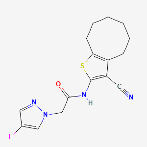 molecular formula C16H17IN4OS B4332841 N-(3-cyano-4,5,6,7,8,9-hexahydrocycloocta[b]thien-2-yl)-2-(4-iodo-1H-pyrazol-1-yl)acetamide 