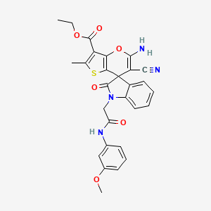 molecular formula C28H24N4O6S B4332883 ETHYL 5'-AMINO-6'-CYANO-1-{[(3-METHOXYPHENYL)CARBAMOYL]METHYL}-2'-METHYL-2-OXO-1,2-DIHYDROSPIRO[INDOLE-3,7'-THIENO[3,2-B]PYRAN]-3'-CARBOXYLATE 