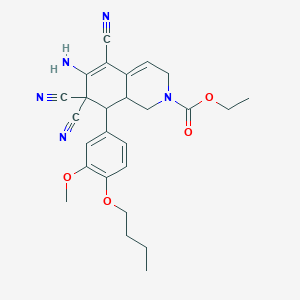 molecular formula C26H29N5O4 B433289 Ethyl 6-amino-8-(4-butoxy-3-methoxyphenyl)-5,7,7-tricyano-1,3,8,8a-tetrahydroisoquinoline-2-carboxylate CAS No. 445222-43-5