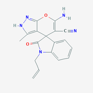 molecular formula C18H15N5O2 B433291 6-amino-3-methyl-2'-oxo-1'-prop-2-enylspiro[2H-pyrano[2,3-c]pyrazole-4,3'-indole]-5-carbonitrile CAS No. 445222-49-1