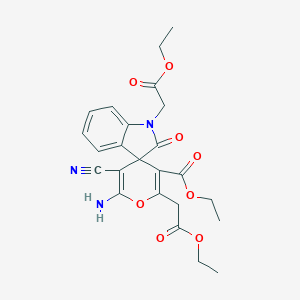 molecular formula C24H25N3O8 B433296 Ethyl 6'-amino-5'-cyano-1,2'-bis(2-ethoxy-2-oxoethyl)-2-oxospiro[indole-3,4'-pyran]-3'-carboxylate CAS No. 445222-55-9
