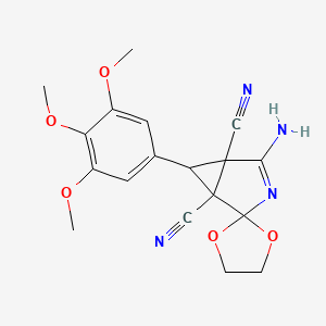 molecular formula C18H18N4O5 B4332988 4-amino-6-(3,4,5-trimethoxyphenyl)spiro[3-azabicyclo[3.1.0]hex-3-ene-2,2'-[1,3]dioxolane]-1,5-dicarbonitrile 