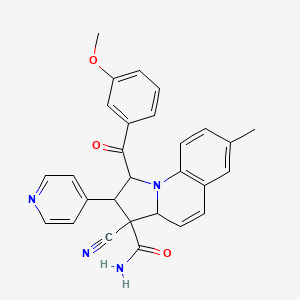 molecular formula C28H24N4O3 B4333001 3-cyano-1-(3-methoxybenzoyl)-7-methyl-2-pyridin-4-yl-1,2,3,3a-tetrahydropyrrolo[1,2-a]quinoline-3-carboxamide 