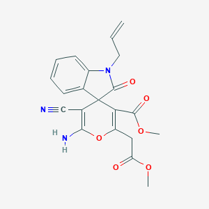 molecular formula C21H19N3O6 B433302 Methyl 6'-amino-5'-cyano-2'-(2-methoxy-2-oxoethyl)-2-oxo-1-prop-2-enylspiro[indole-3,4'-pyran]-3'-carboxylate CAS No. 445222-64-0