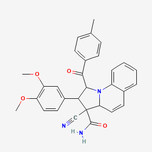 molecular formula C30H27N3O4 B4333023 3-cyano-2-(3,4-dimethoxyphenyl)-1-(4-methylbenzoyl)-1,2,3,3a-tetrahydropyrrolo[1,2-a]quinoline-3-carboxamide 