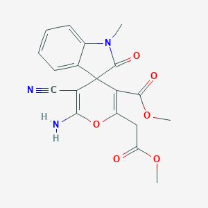 molecular formula C19H17N3O6 B433304 Methyl 6'-amino-5'-cyano-2'-(2-methoxy-2-oxoethyl)-1-methyl-2-oxospiro[indole-3,4'-pyran]-3'-carboxylate CAS No. 445222-65-1