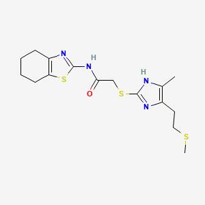 molecular formula C16H22N4OS3 B4333089 2-({4-methyl-5-[2-(methylthio)ethyl]-1H-imidazol-2-yl}thio)-N-(4,5,6,7-tetrahydro-1,3-benzothiazol-2-yl)acetamide 