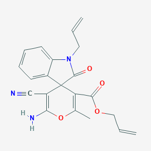 molecular formula C21H19N3O4 B433310 Prop-2-enyl 6'-amino-5'-cyano-2'-methyl-2-oxo-1-prop-2-enylspiro[indole-3,4'-pyran]-3'-carboxylate CAS No. 445222-77-5