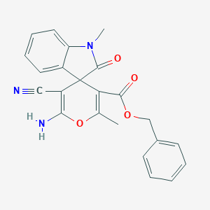 molecular formula C23H19N3O4 B433311 Benzyl 6'-amino-5'-cyano-1,2'-dimethyl-2-oxo-1,2-dihydrospiro[indole-3,4'-pyran]-3'-carboxylate CAS No. 445222-78-6
