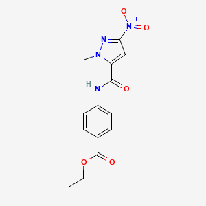 molecular formula C14H14N4O5 B4333128 ethyl 4-{[(1-methyl-3-nitro-1H-pyrazol-5-yl)carbonyl]amino}benzoate 