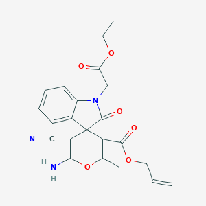 molecular formula C22H21N3O6 B433318 Prop-2-enyl 6'-amino-5'-cyano-1-(2-ethoxy-2-oxoethyl)-2'-methyl-2-oxospiro[indole-3,4'-pyran]-3'-carboxylate CAS No. 445222-84-4